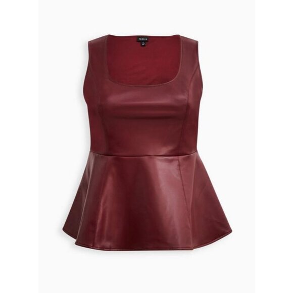 Sexy Torrid Red Peplum Faux Leather Sleeveless Top Size 2X 18 20 Plus Tank Shirt - Picture 4 of 9